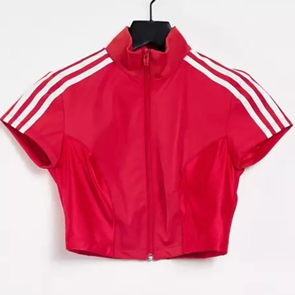 adidas Originals zip crop top in red with white stripe detail - Picture 1 of 4